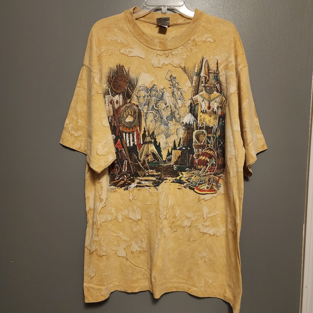 VTG 90's Mitchell Moore Native American print dyed t-shirt single stitch size XL